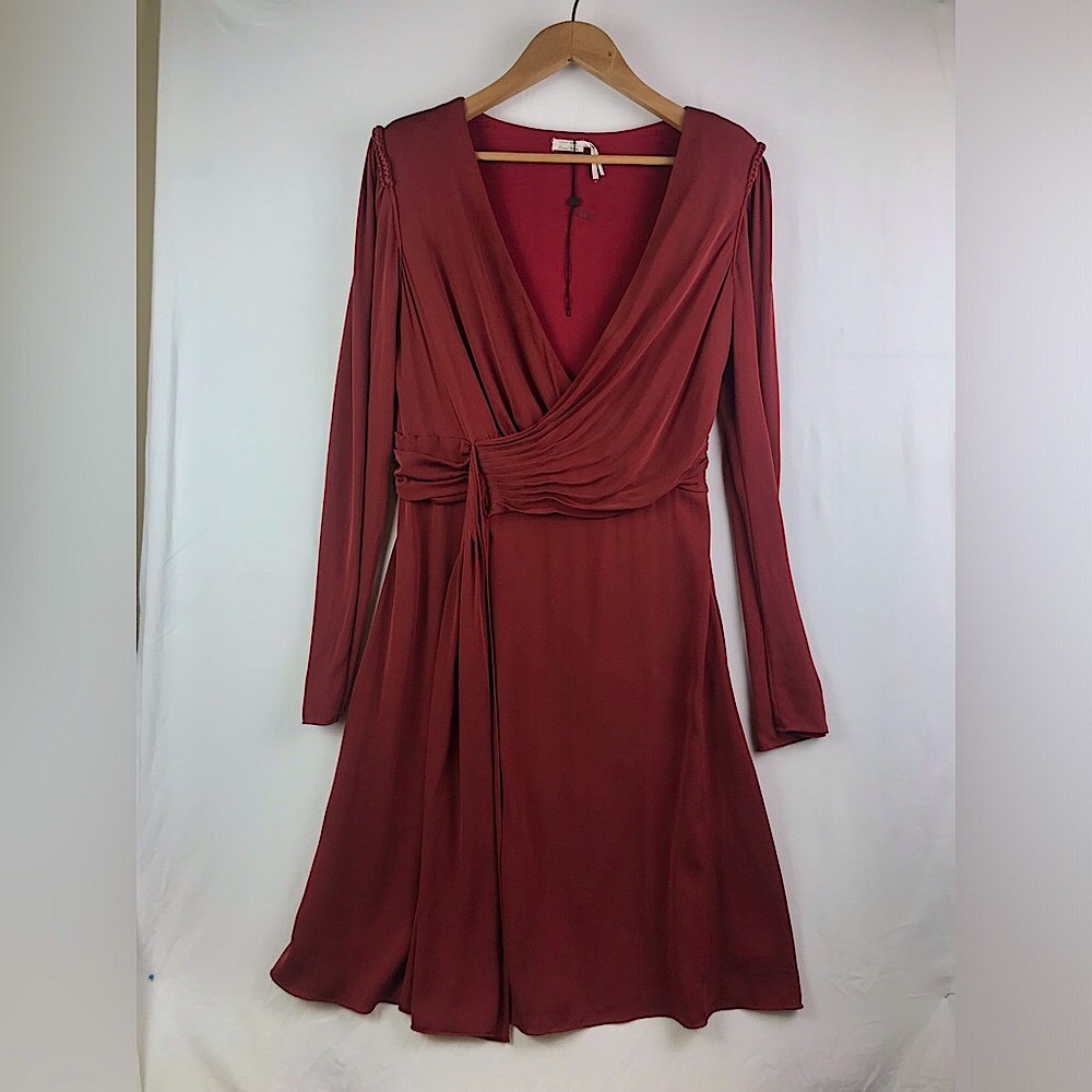 Leon Max Silk Drape Dress, Red/Burgundy/Maroon, Size 10